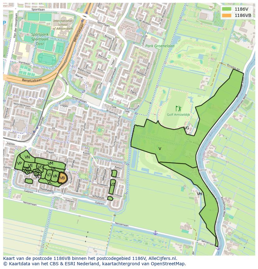 Afbeelding van het postcodegebied 1186 VB op de kaart.