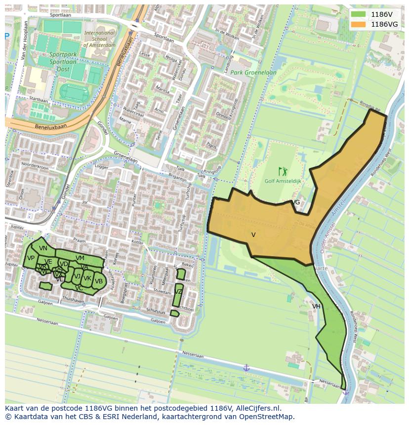 Afbeelding van het postcodegebied 1186 VG op de kaart.
