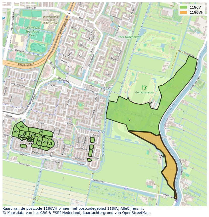 Afbeelding van het postcodegebied 1186 VH op de kaart.