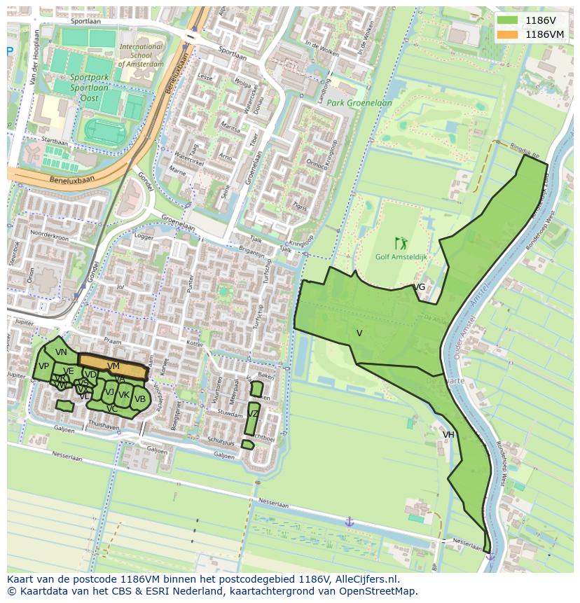 Afbeelding van het postcodegebied 1186 VM op de kaart.