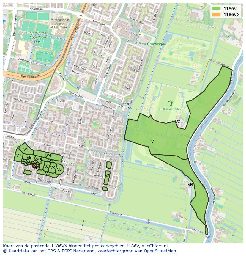 Afbeelding van het postcodegebied 1186 VX op de kaart.
