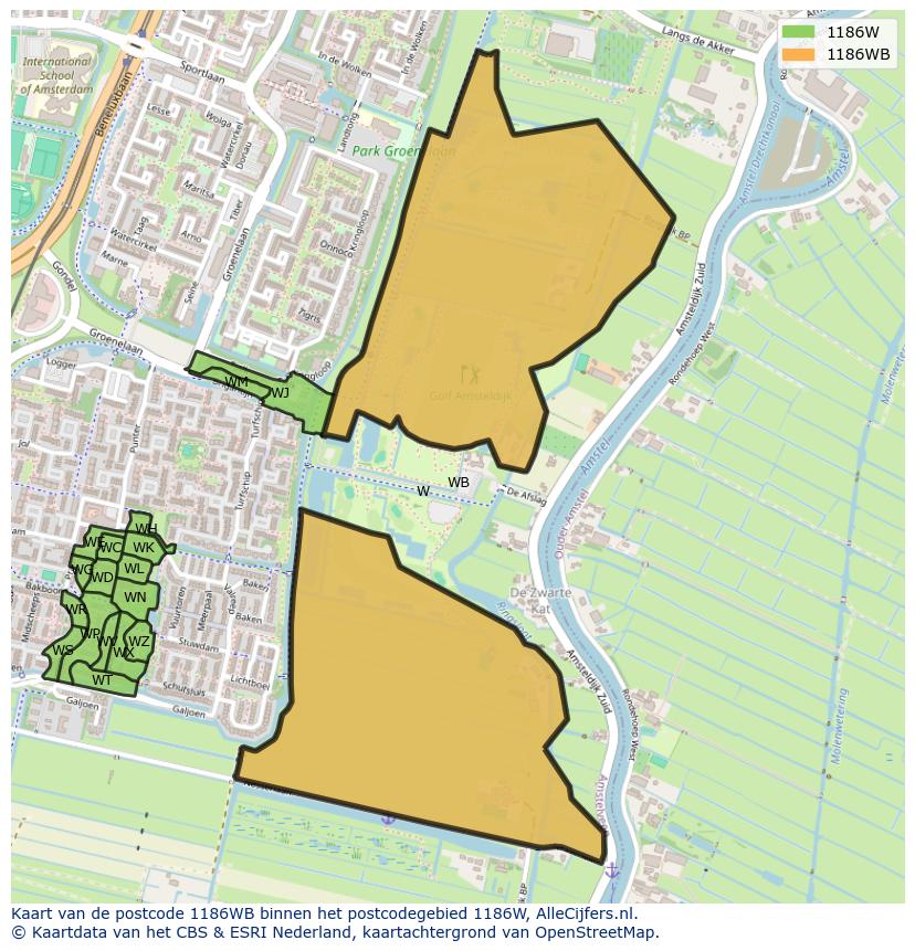 Afbeelding van het postcodegebied 1186 WB op de kaart.