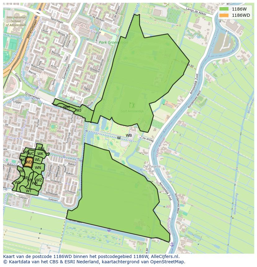 Afbeelding van het postcodegebied 1186 WD op de kaart.