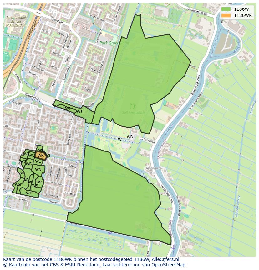 Afbeelding van het postcodegebied 1186 WK op de kaart.