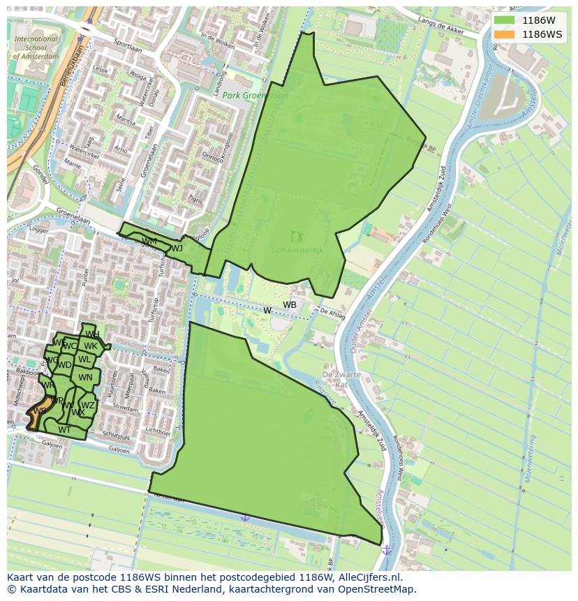 Afbeelding van het postcodegebied 1186 WS op de kaart.