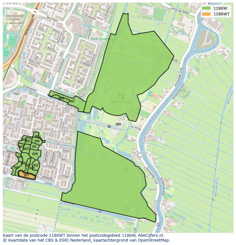 Afbeelding van het postcodegebied 1186 WT op de kaart.