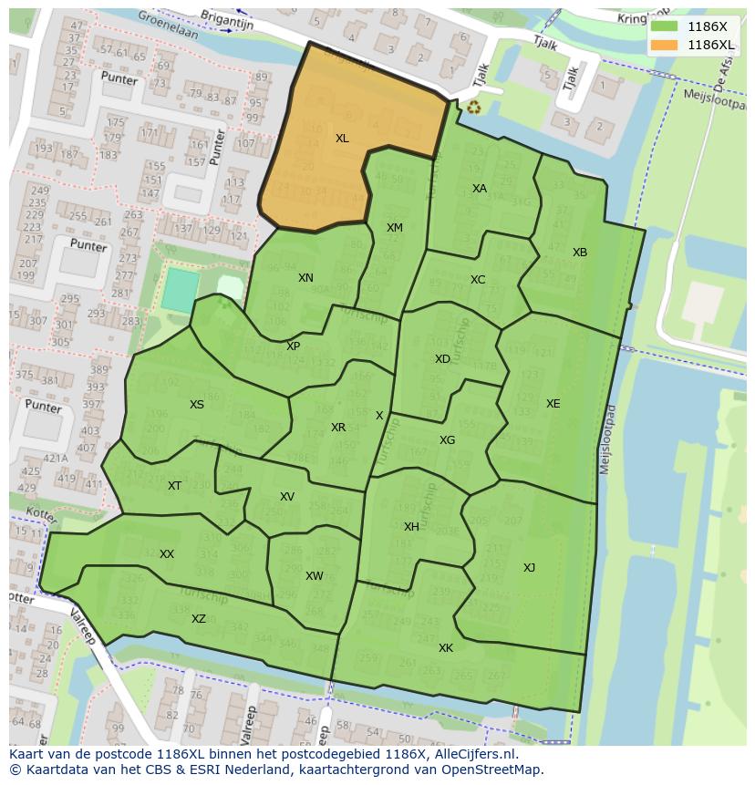Afbeelding van het postcodegebied 1186 XL op de kaart.