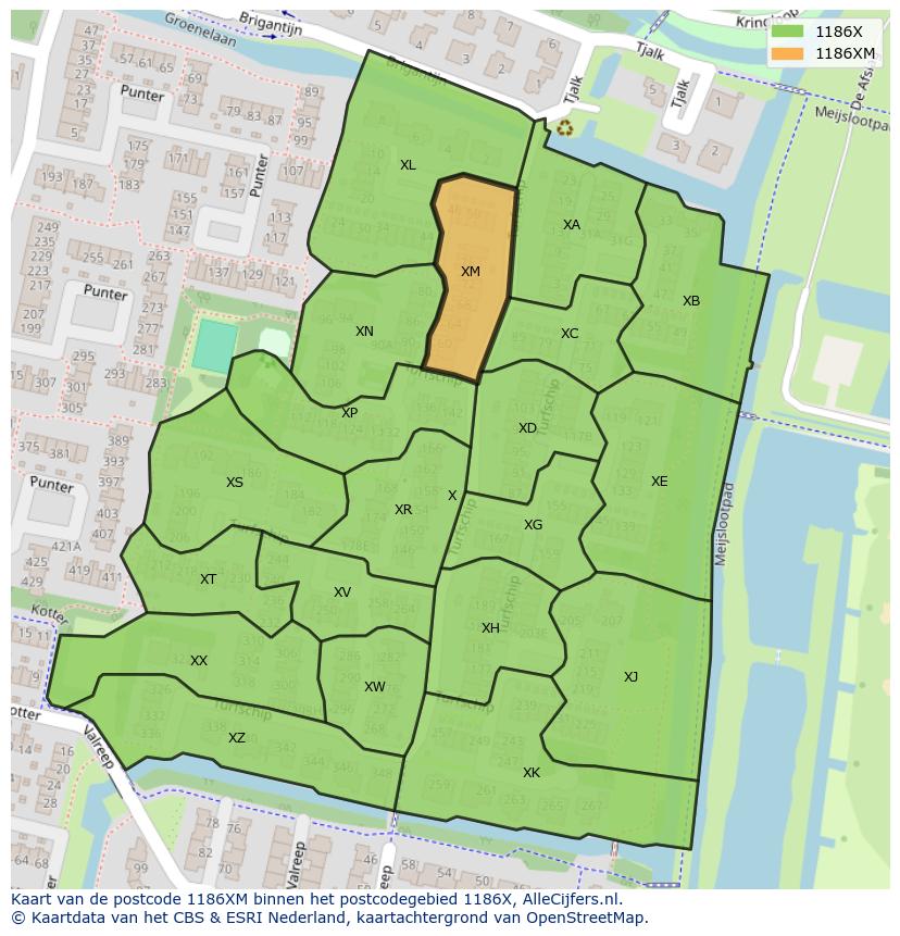 Afbeelding van het postcodegebied 1186 XM op de kaart.