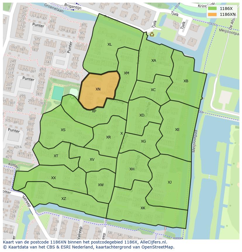 Afbeelding van het postcodegebied 1186 XN op de kaart.