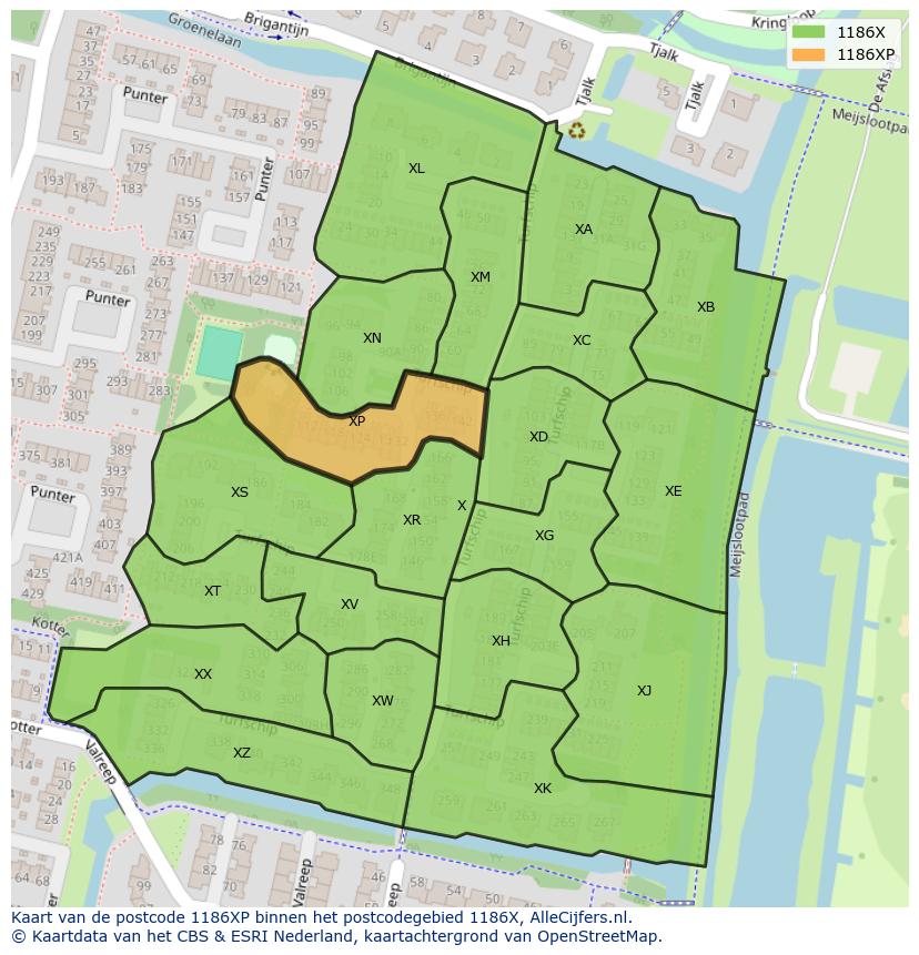 Afbeelding van het postcodegebied 1186 XP op de kaart.
