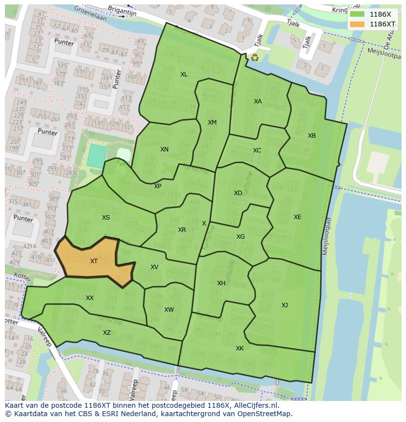 Afbeelding van het postcodegebied 1186 XT op de kaart.