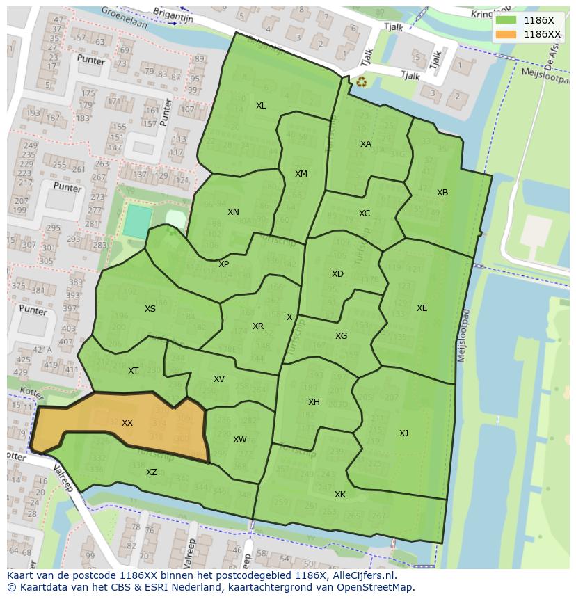 Afbeelding van het postcodegebied 1186 XX op de kaart.