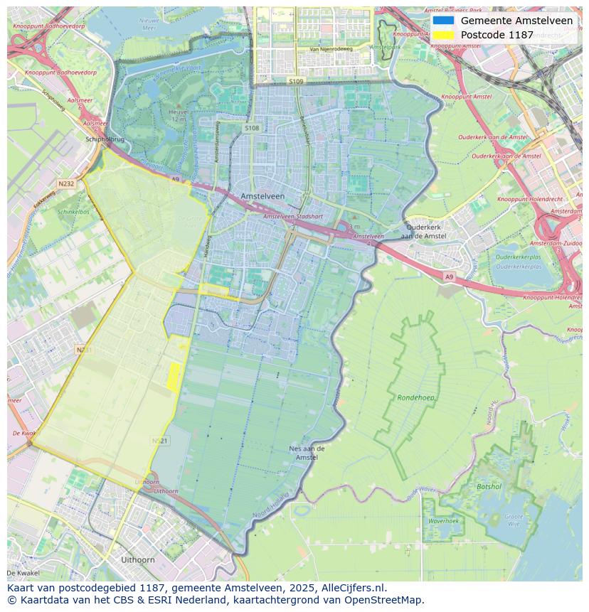 Afbeelding van het postcodegebied 1187 op de kaart.