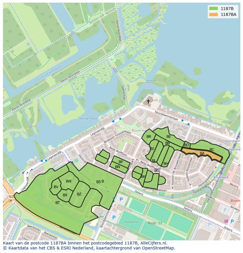 Afbeelding van het postcodegebied 1187 BA op de kaart.