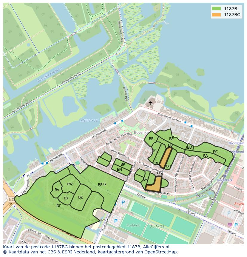 Afbeelding van het postcodegebied 1187 BG op de kaart.