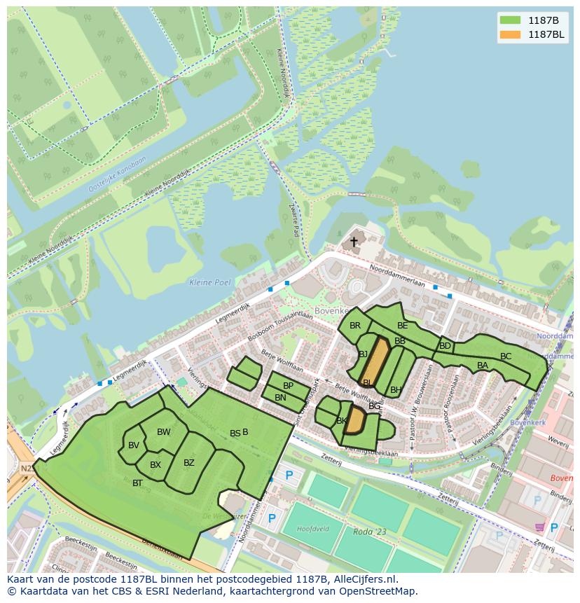 Afbeelding van het postcodegebied 1187 BL op de kaart.