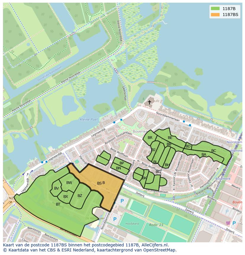 Afbeelding van het postcodegebied 1187 BS op de kaart.