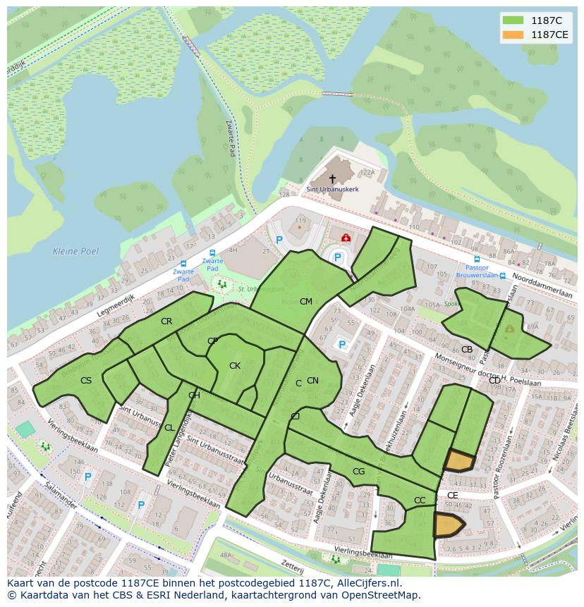 Afbeelding van het postcodegebied 1187 CE op de kaart.