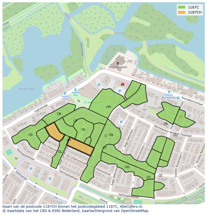 Afbeelding van het postcodegebied 1187 CH op de kaart.