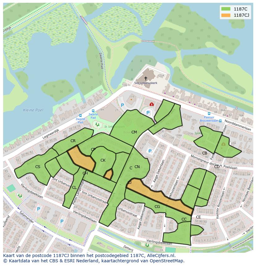 Afbeelding van het postcodegebied 1187 CJ op de kaart.