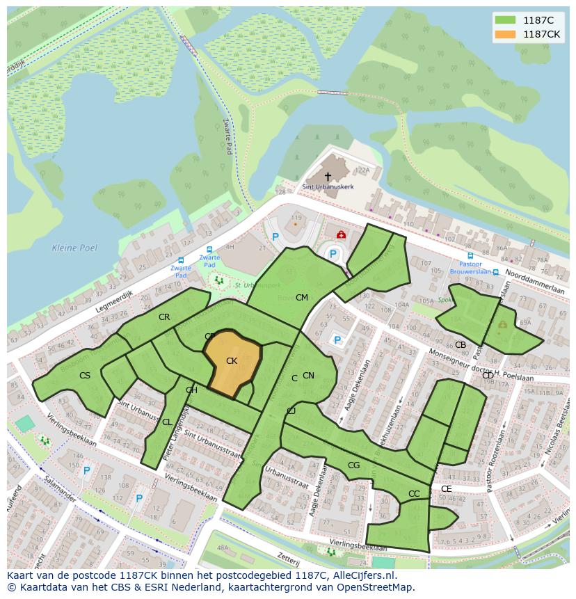Afbeelding van het postcodegebied 1187 CK op de kaart.