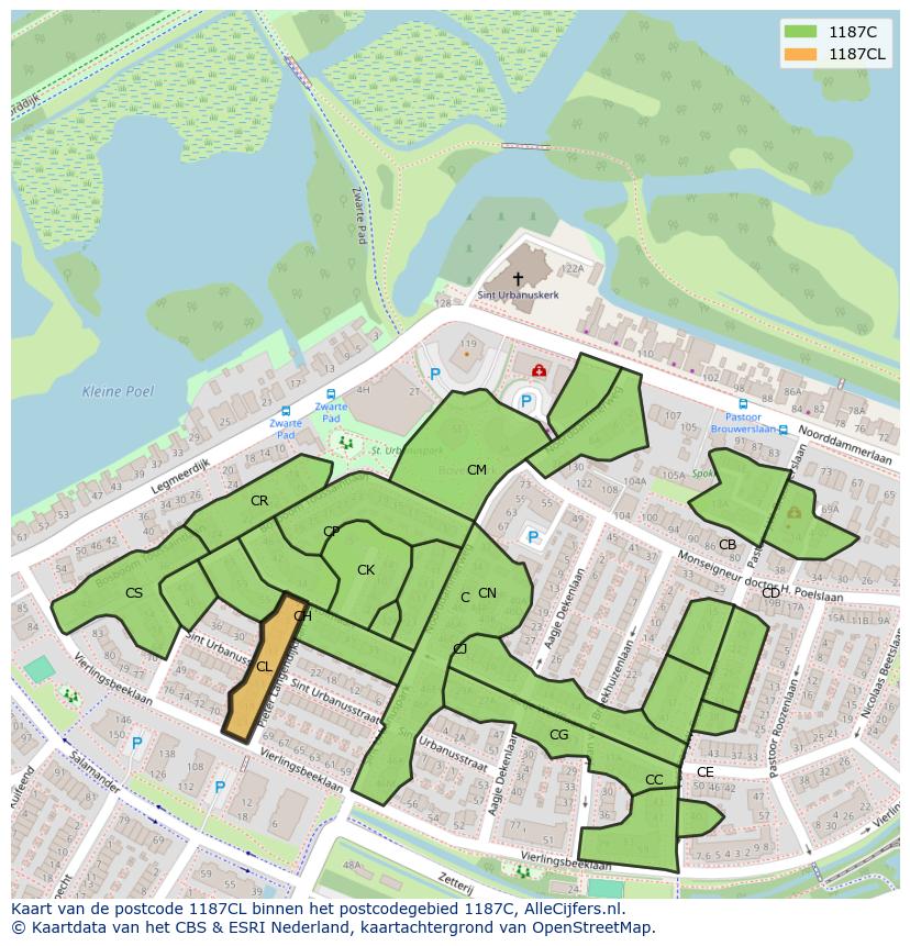 Afbeelding van het postcodegebied 1187 CL op de kaart.