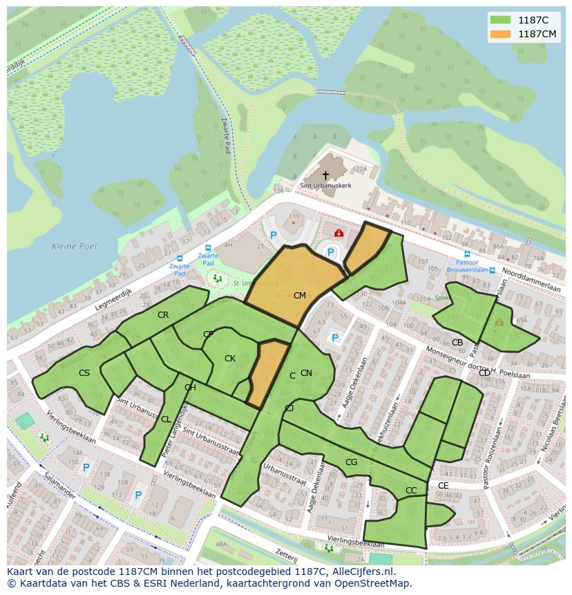 Afbeelding van het postcodegebied 1187 CM op de kaart.