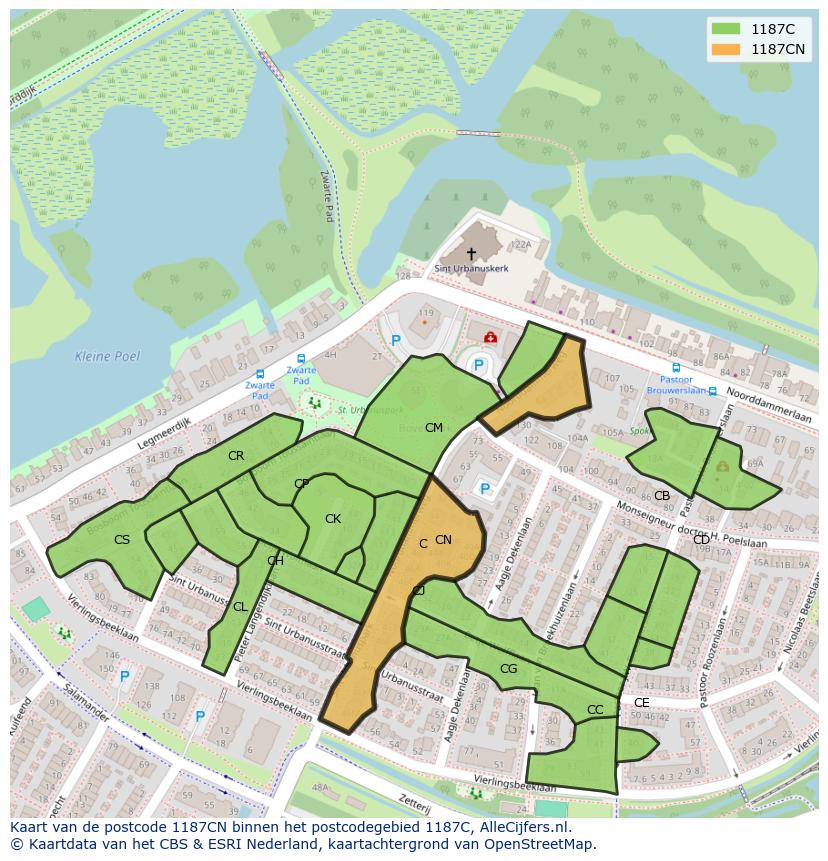Afbeelding van het postcodegebied 1187 CN op de kaart.