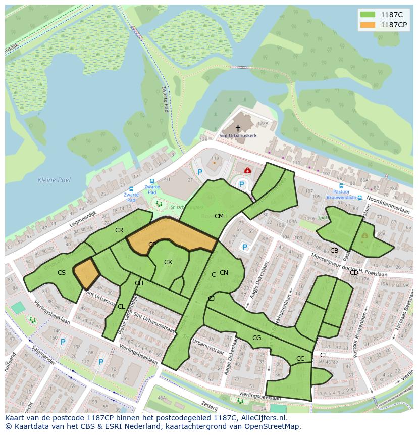 Afbeelding van het postcodegebied 1187 CP op de kaart.