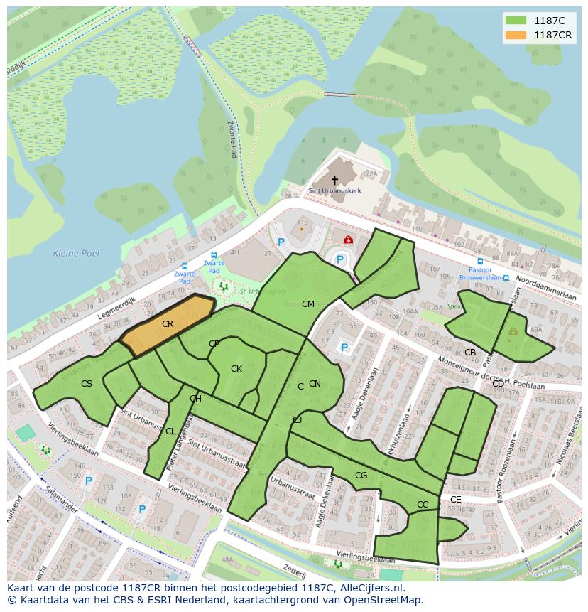 Afbeelding van het postcodegebied 1187 CR op de kaart.