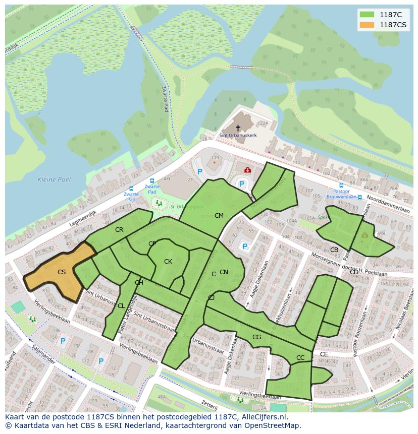 Afbeelding van het postcodegebied 1187 CS op de kaart.