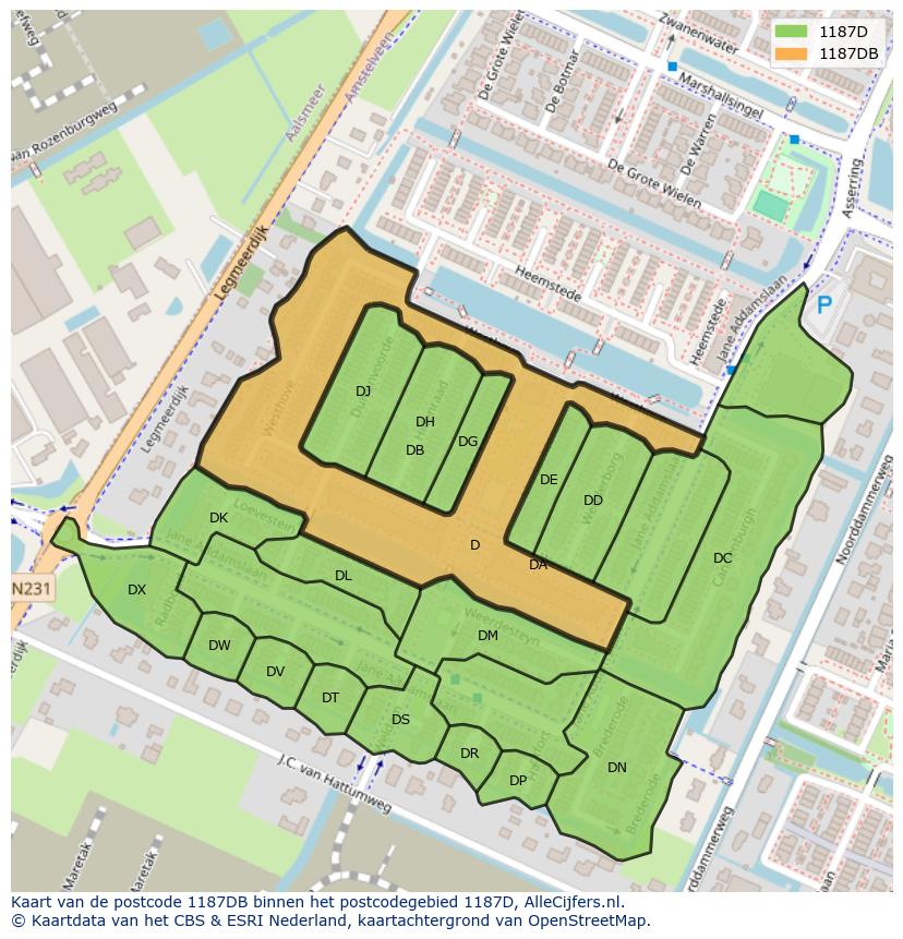 Afbeelding van het postcodegebied 1187 DB op de kaart.
