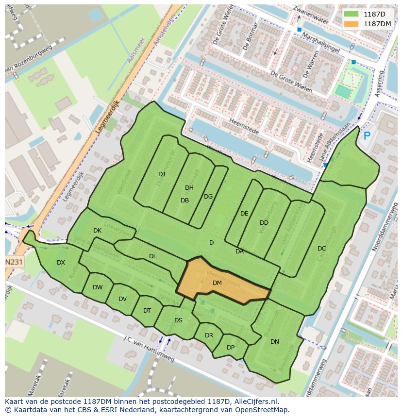 Afbeelding van het postcodegebied 1187 DM op de kaart.