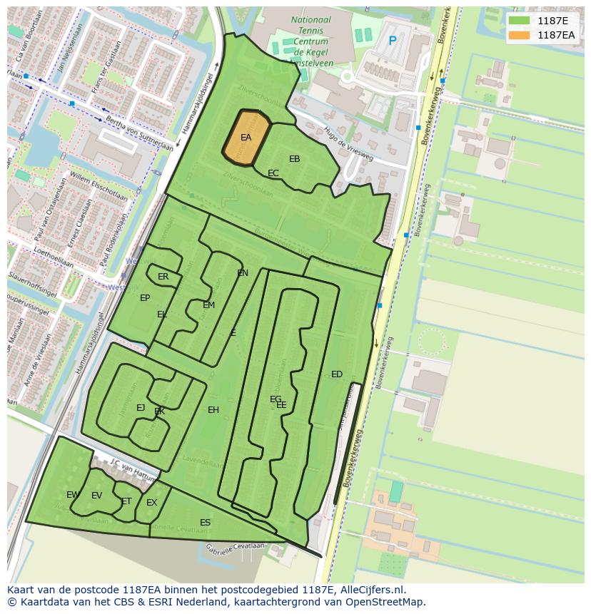 Afbeelding van het postcodegebied 1187 EA op de kaart.