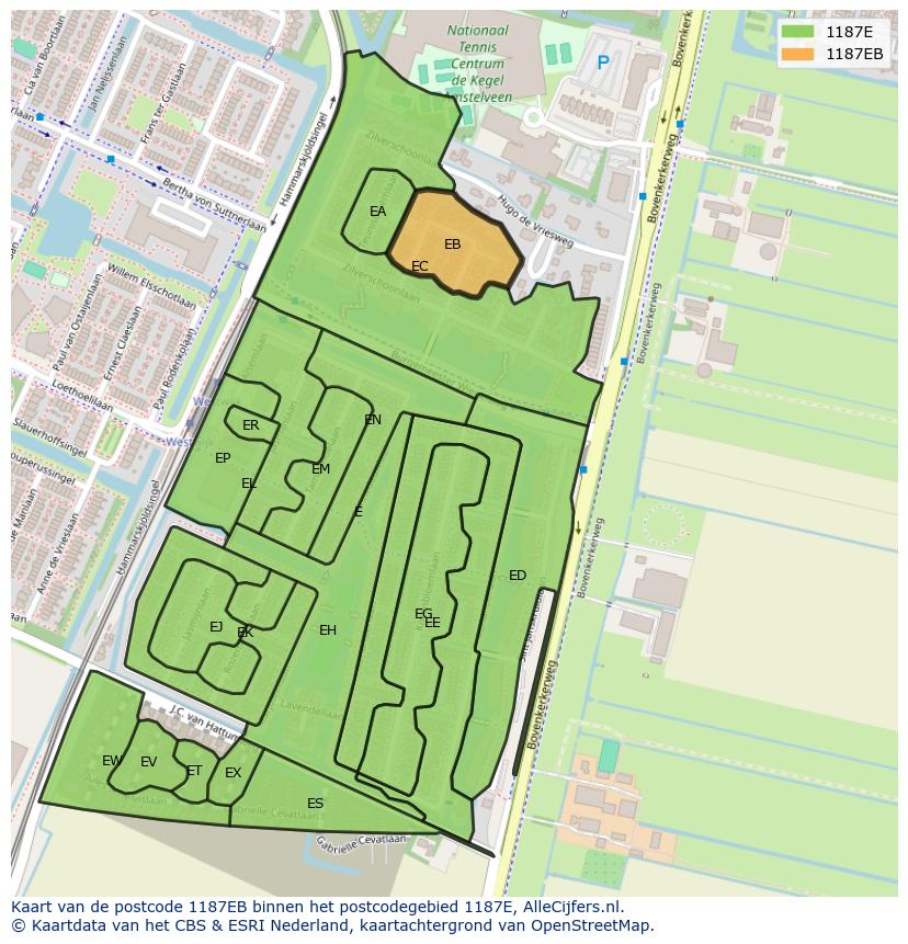 Afbeelding van het postcodegebied 1187 EB op de kaart.