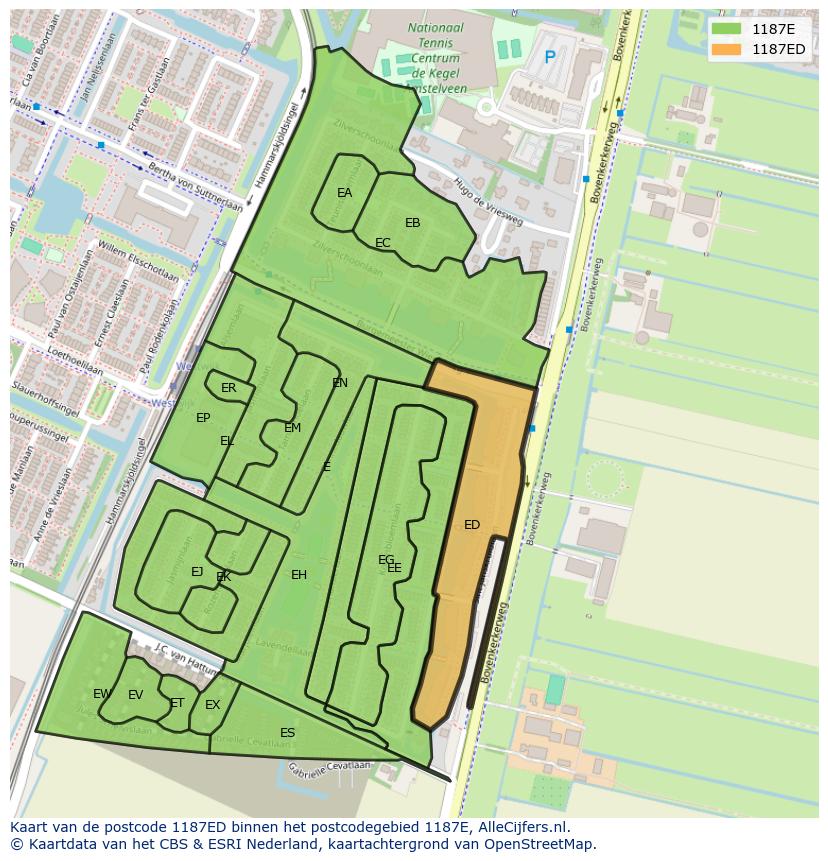 Afbeelding van het postcodegebied 1187 ED op de kaart.