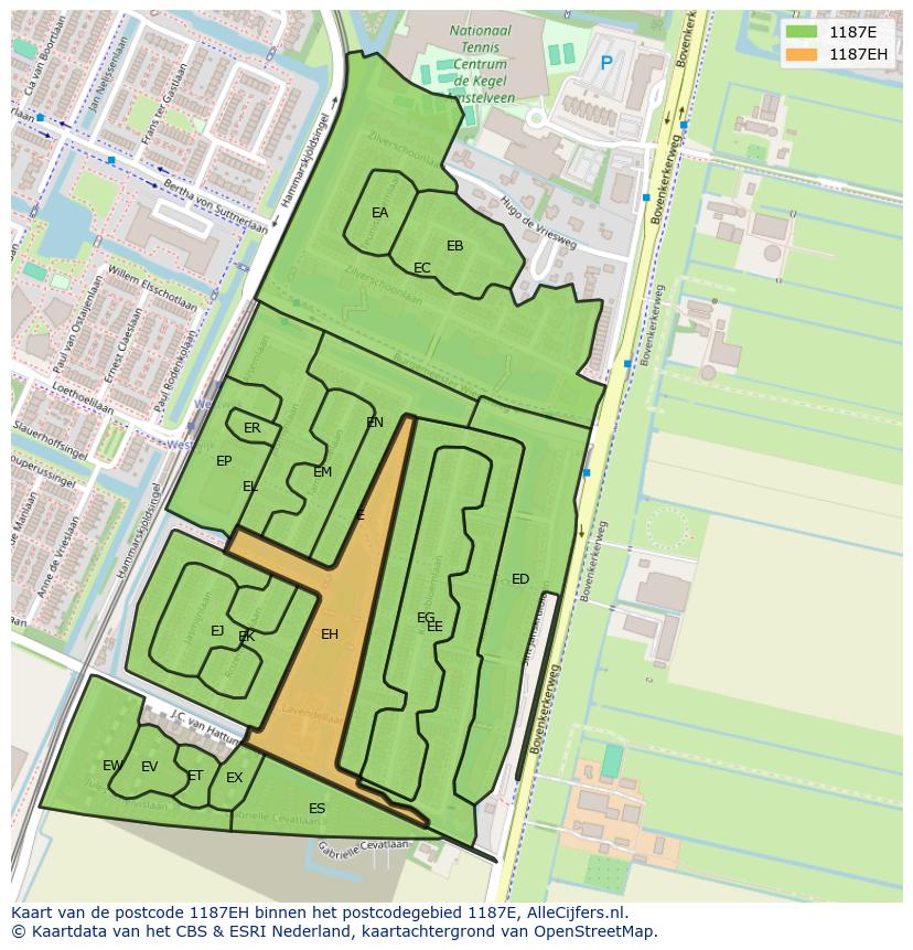 Afbeelding van het postcodegebied 1187 EH op de kaart.