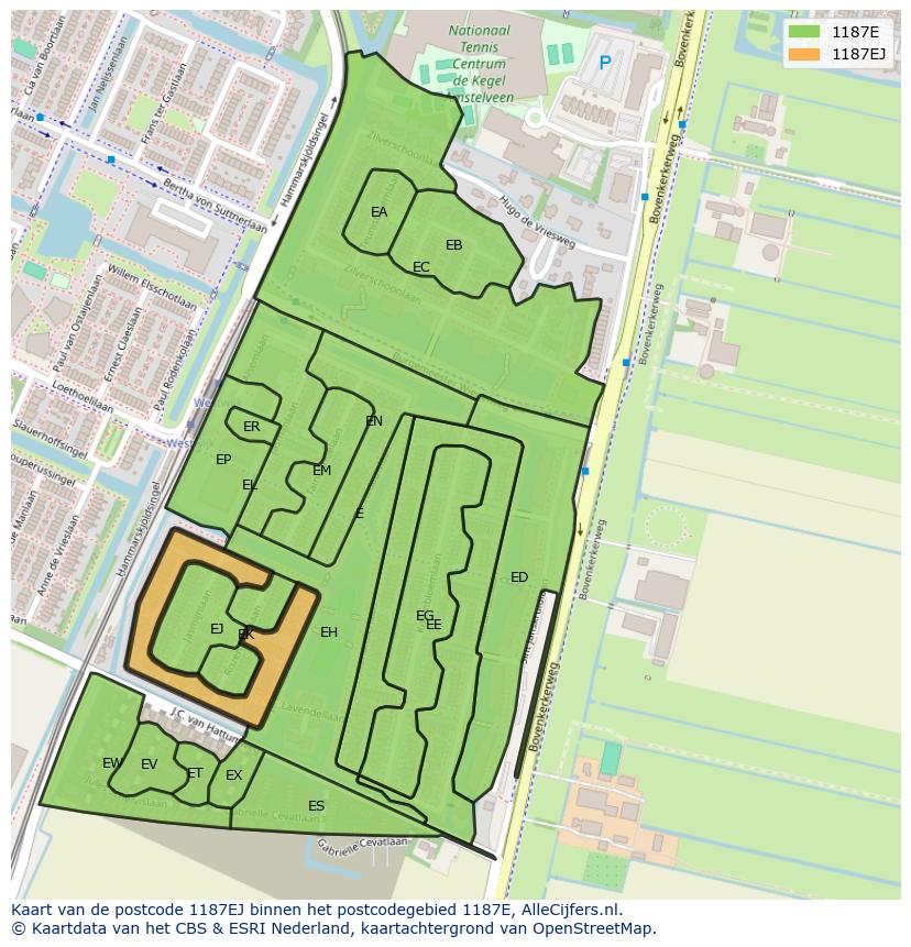 Afbeelding van het postcodegebied 1187 EJ op de kaart.