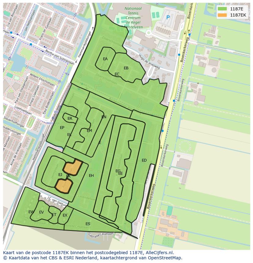 Afbeelding van het postcodegebied 1187 EK op de kaart.