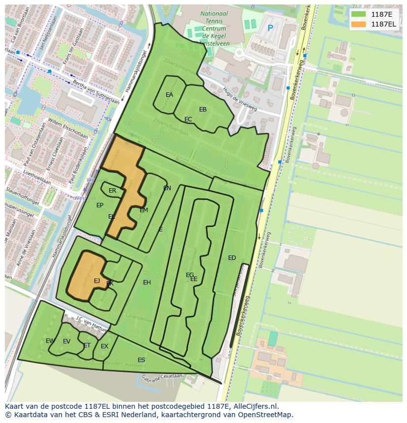 Afbeelding van het postcodegebied 1187 EL op de kaart.