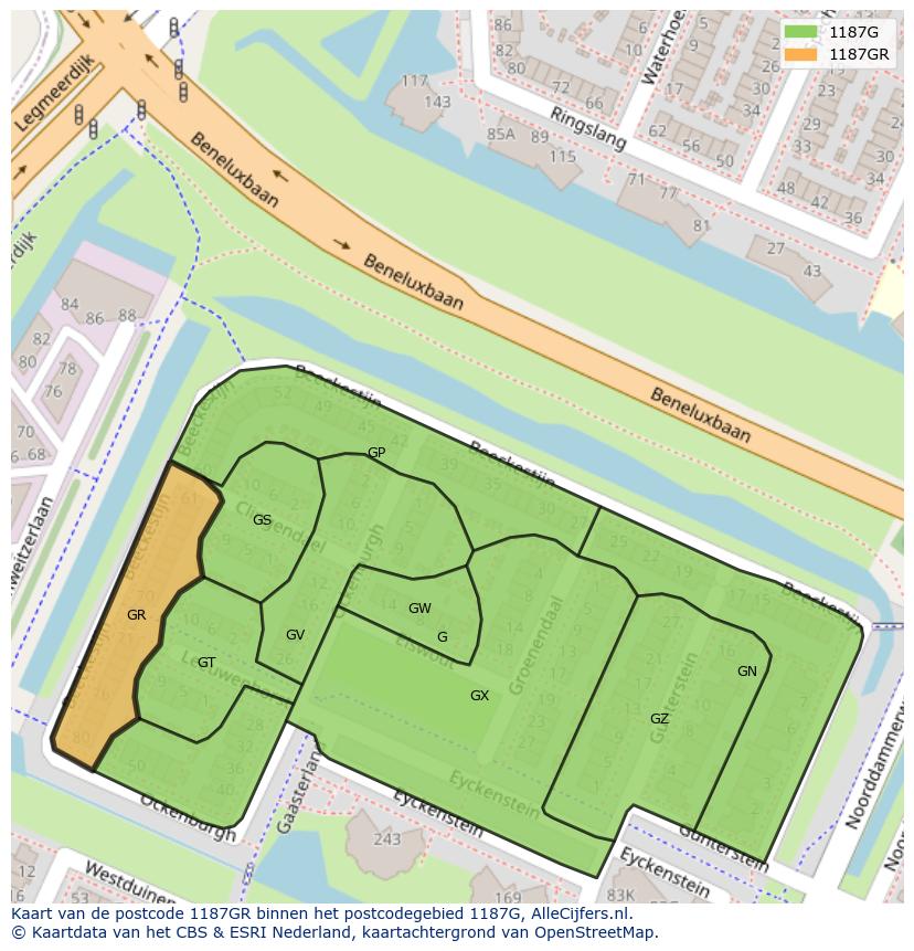 Afbeelding van het postcodegebied 1187 GR op de kaart.
