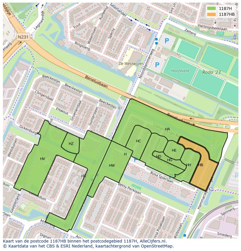 Afbeelding van het postcodegebied 1187 HB op de kaart.