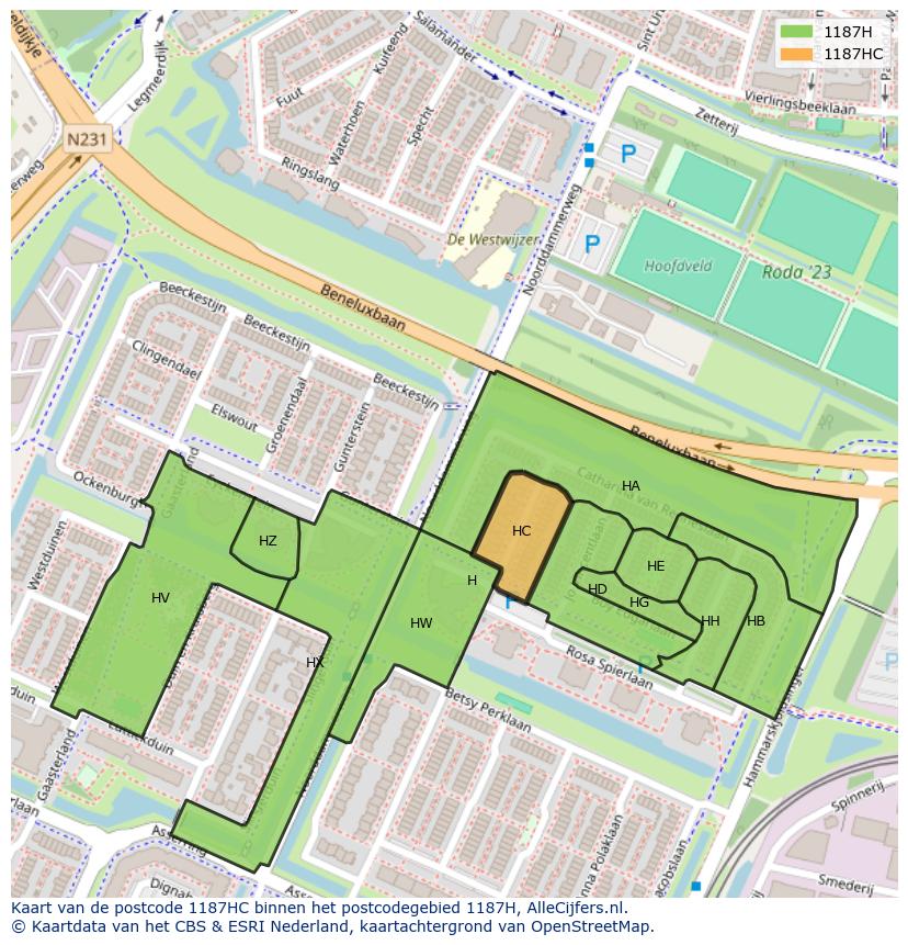 Afbeelding van het postcodegebied 1187 HC op de kaart.