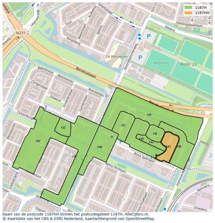 Afbeelding van het postcodegebied 1187 HH op de kaart.