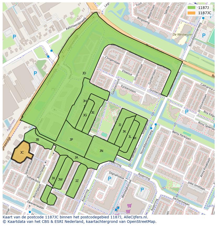 Afbeelding van het postcodegebied 1187 JC op de kaart.