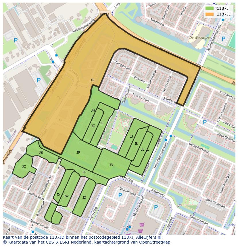 Afbeelding van het postcodegebied 1187 JD op de kaart.