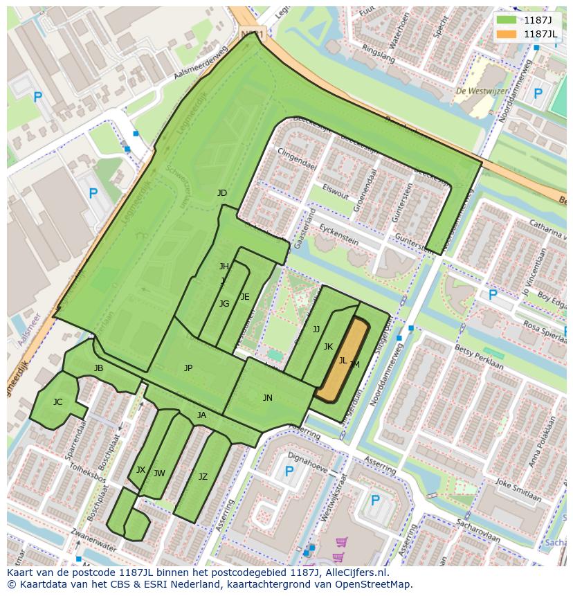 Afbeelding van het postcodegebied 1187 JL op de kaart.