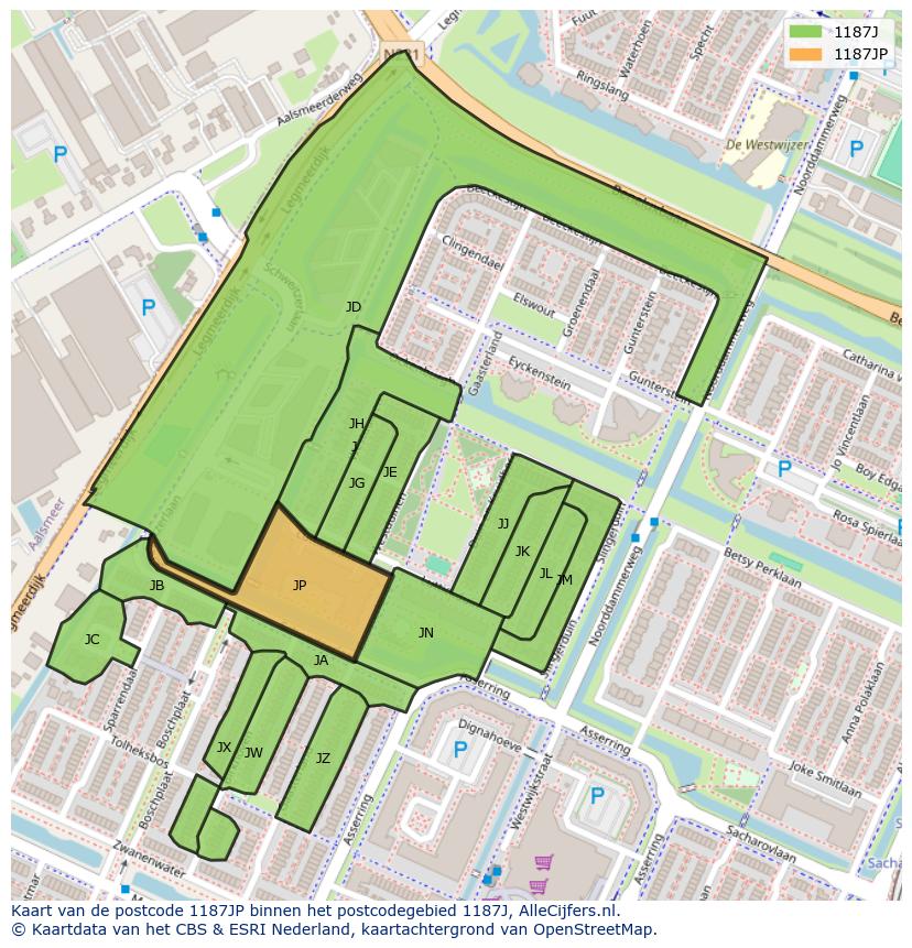 Afbeelding van het postcodegebied 1187 JP op de kaart.