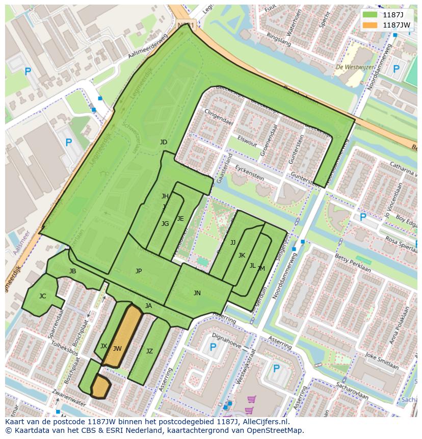 Afbeelding van het postcodegebied 1187 JW op de kaart.