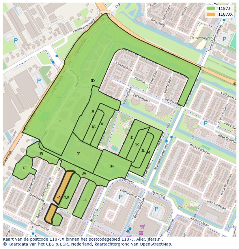 Afbeelding van het postcodegebied 1187 JX op de kaart.